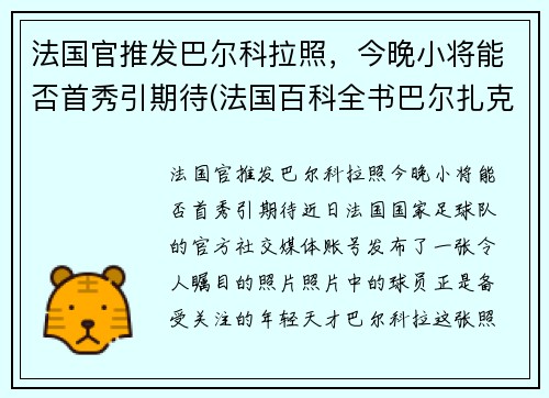 法国官推发巴尔科拉照，今晚小将能否首秀引期待(法国百科全书巴尔扎克)