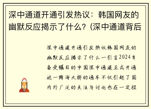 深中通道开通引发热议：韩国网友的幽默反应揭示了什么？(深中通道背后的意义)